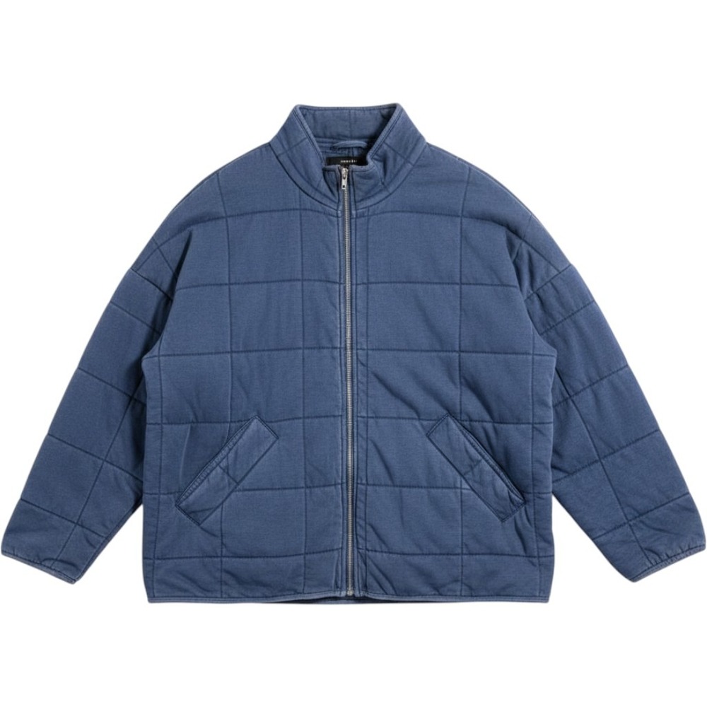 Forever 21 Womens M Box Quilted Jacket Blue Full Zip Mock Neck Heavy Oversized